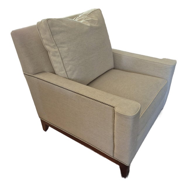 Stickley Haven Armchair in Off-White With Nailhead Trim For Sale