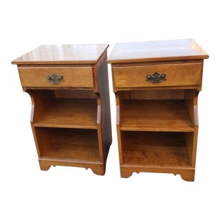 Ethan Allen by Baumritter 3 Tier Maple W. Drawer Nightstands, C. 1960s, a Pair For Sale
