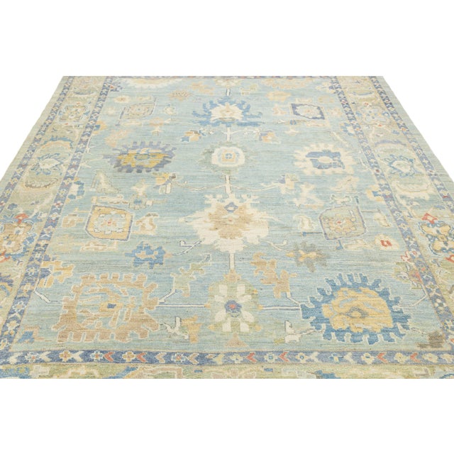 Textile Modern Sultanabad Hand-Knotted Wool Area Rug – Soft Muted Blue & Sage 8 X 11 For Sale - Image 7 of 11