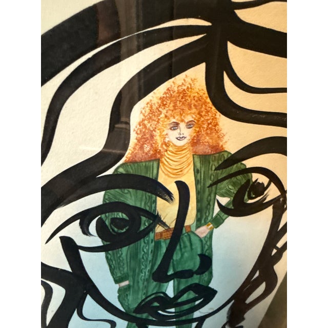 Fantastic original Painting by Peter Robert Keil. This piece depicts a cubist profile over a print of a woman fashion...