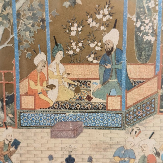 Dorothy Draper 1970’s Gilded Persian Court Life Panoramic Triptych For Sale - Image 4 of 14