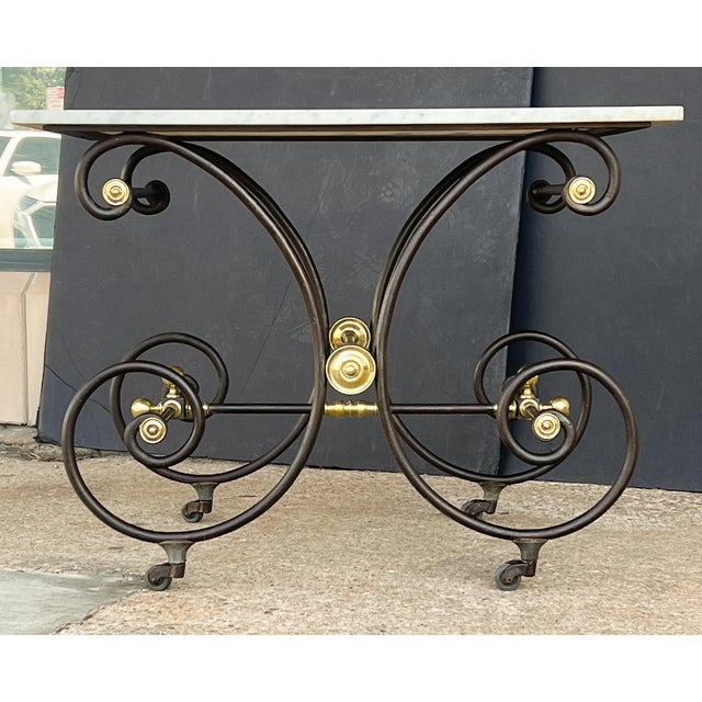 French Baker's Patisserie Table With Marble Top and Wrought Iron Base For Sale - Image 4 of 8