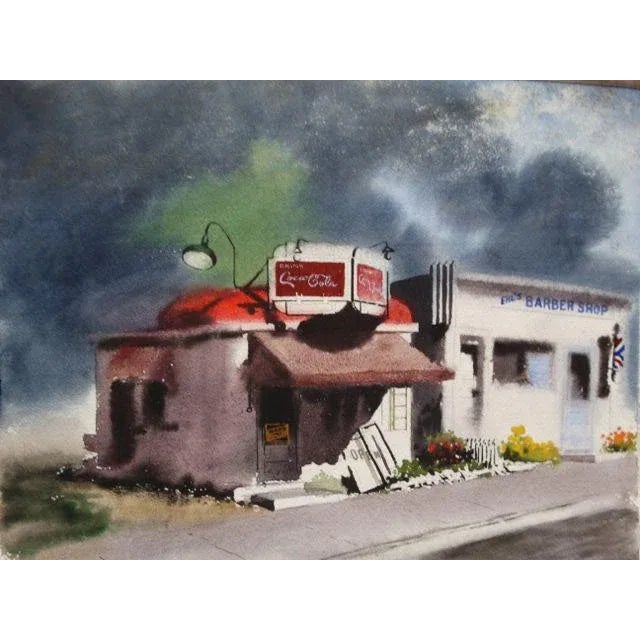 Figurative Irv Wyner: Corner Store With Coca Cola Sign, Watercolor Painting For Sale - Image 3 of 5