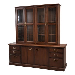Classic Mahogany Executive Library With Glass Doors on Credenza For Sale