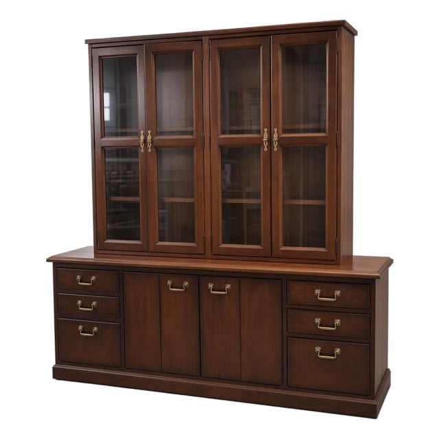 Classic Mahogany Executive Library With Glass Doors on Credenza For Sale