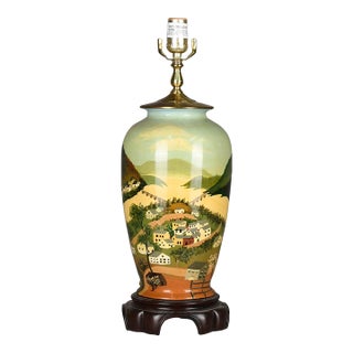 1960s Hand Painted Village Scene Table Lamp For Sale