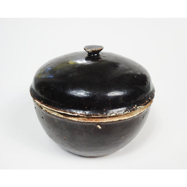 Mid 20th Century Primative Brown Pottery Covered Bowl For Sale - Image 4 of 5