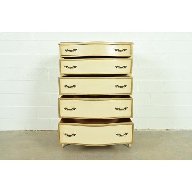 1950s Drexel French Provincial Louis XV Cream Lacquered Highboy Dresser, 1956 For Sale - Image 5 of 13