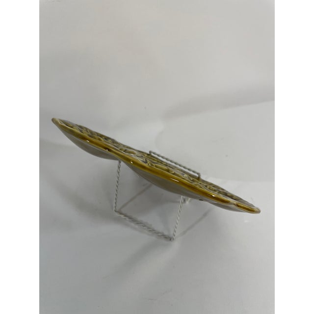 1950s French Gien Majolica Olive Green Oyster Plate For Sale - Image 10 of 14