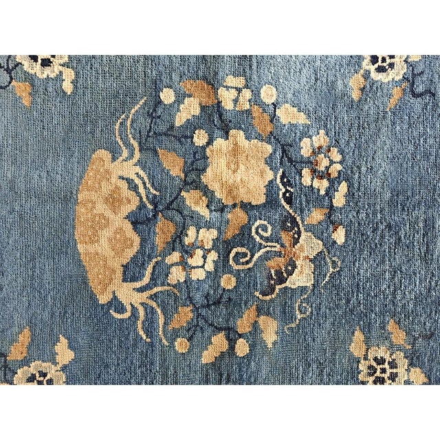 Textile 1920s Blue Medallion Classic Vase Chinese Peking Carpet Small Rug 4' X 5' 10'' For Sale - Image 7 of 8