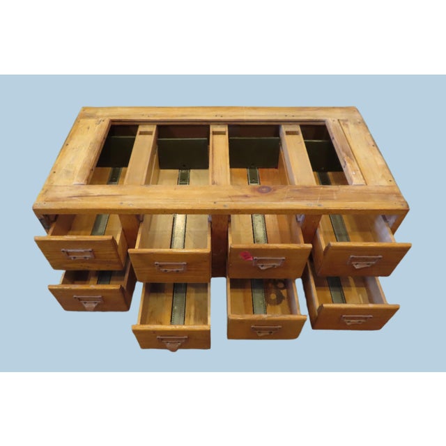 Very cool vintage oak library card filing cabinet. 8 drawers in total, situated in 2 rows of 4. Made to stack with others...