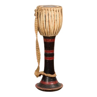 19th Century Burmese Late Teak Ozi Goblet Shaped Drum with Black & Red Lacquer For Sale
