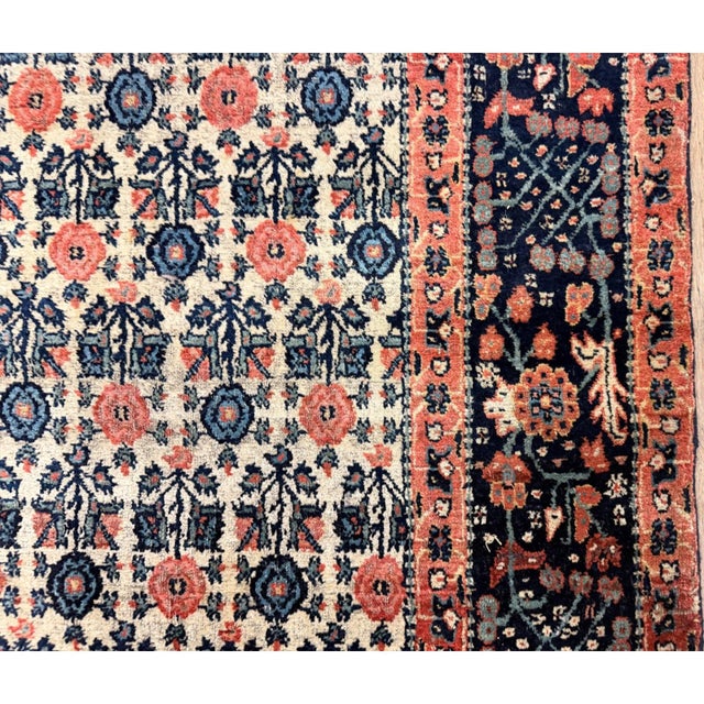 1860s Ivory Antique Paisley Geometric Wool Knotted Bijar Runner Rug For Sale - Image 4 of 6