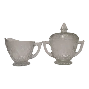 1920s Depression Glass by Jeannette Glass Company, Creamer and Sugar Bowl With Lid