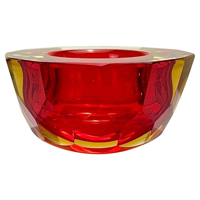 Gold Red and Yellow Faceted Sommerso Murano Glass Dish from Geode, 1970s For Sale - Image 8 of 8