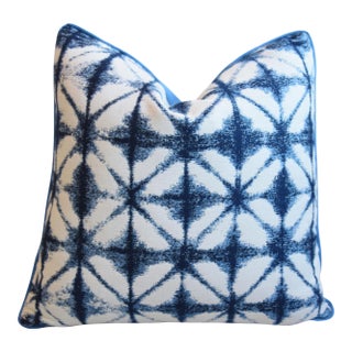 Contemporary Modern Abstract Blue & White Feather/Down Pillow 20” Square For Sale