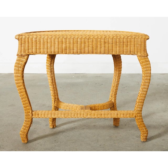 French Midcentury Organic Modern Wicker Demilune Console For Sale - Image 12 of 12