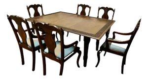 Carved Dining Table and Chairs, 1920s, Set of 7
