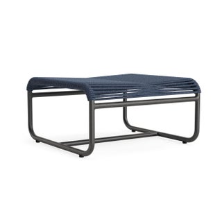 Brown Jordan Walter Lamb Aluminum Ottoman, Textured Pewter frame with Marine fabric For Sale