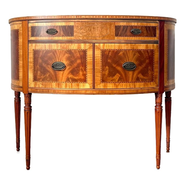 1930s Vintage Hepplewhite Demilune Server, Victorian Sideboard, Transitional Credenza, Entryway Bureau For Sale