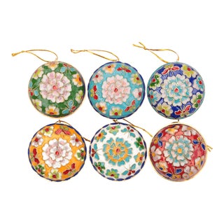 Champlevé Cloisonné Ornaments, Set of 6 For Sale