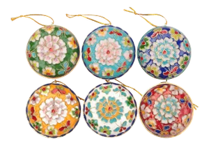 Champlevé Cloisonné Ornaments, Set of 6