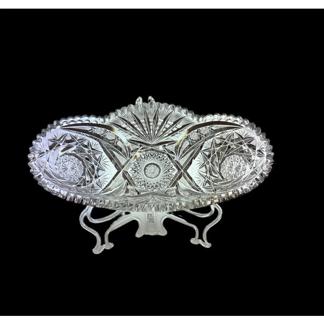 Glass Antique American Brilliant Period Cut Crystal Celery Relish Boat Dish For Sale - Image 7 of 13