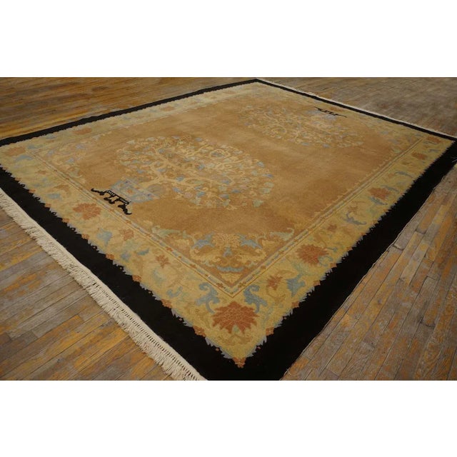 Art Deco 1920s Peach Vase Floral Antique Chinese Art Deco Carpet 9' X 11' 6" Knotted Wool Rug For Sale - Image 3 of 9
