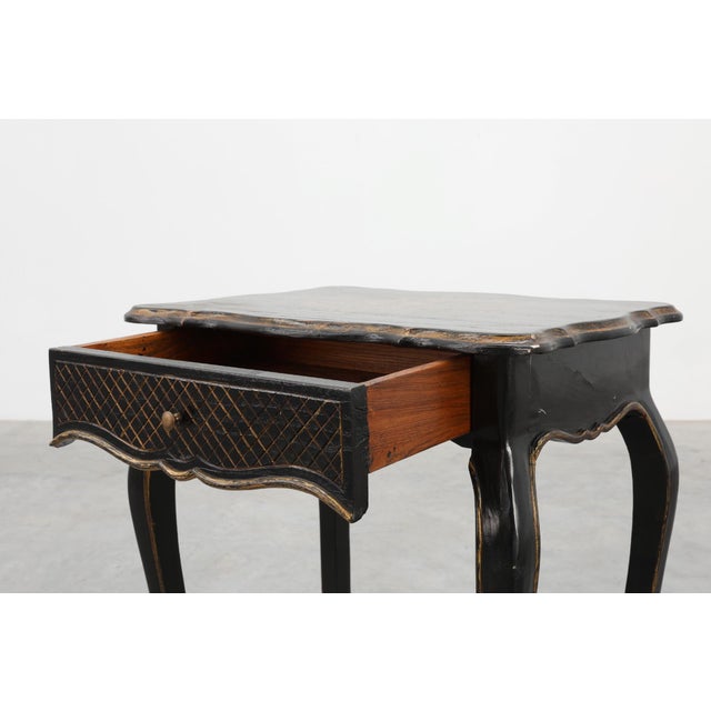 19th Century Black Wooden Side Table with Drawer, France For Sale - Image 6 of 16