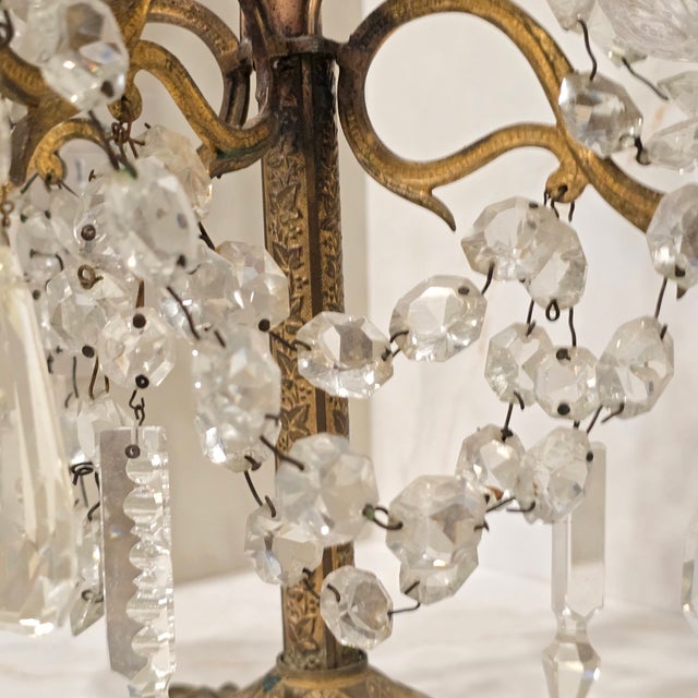 Pair of 1950s French Regency Style Gilt and Crystal Girandole For Sale - Image 9 of 14