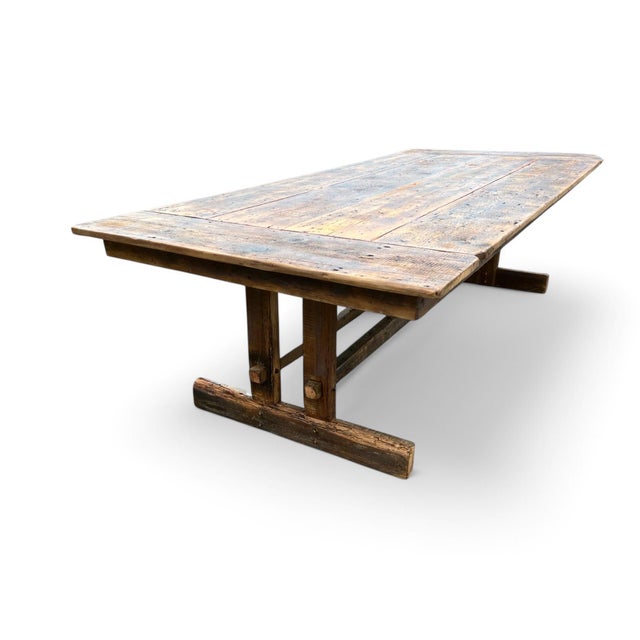 Farmhouse Reclaimed Wood Trestle Table With Breadboard - 108" For Sale - Image 4 of 8
