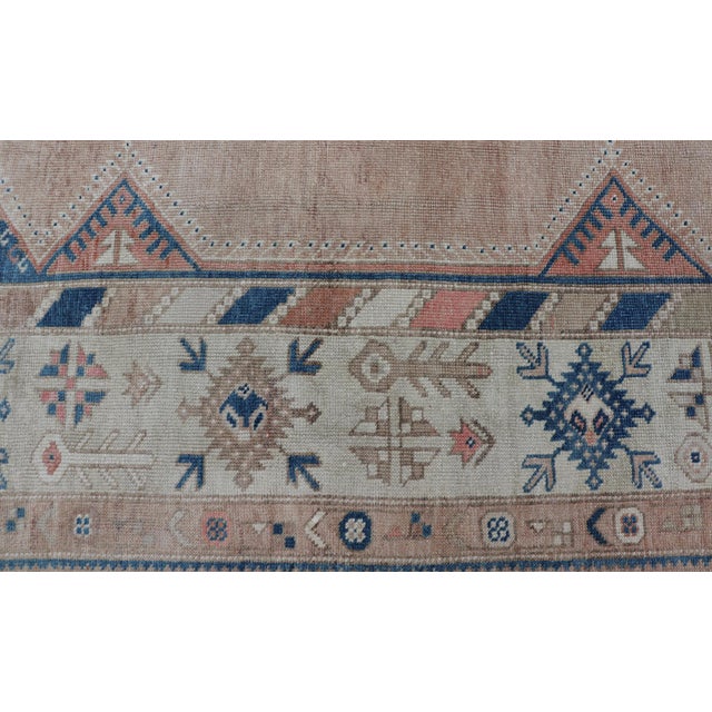 Vintage Turkish Oushak Rug With Elegant Blue and Soft Peach Motifs 5'7 X 7'8 For Sale - Image 10 of 10