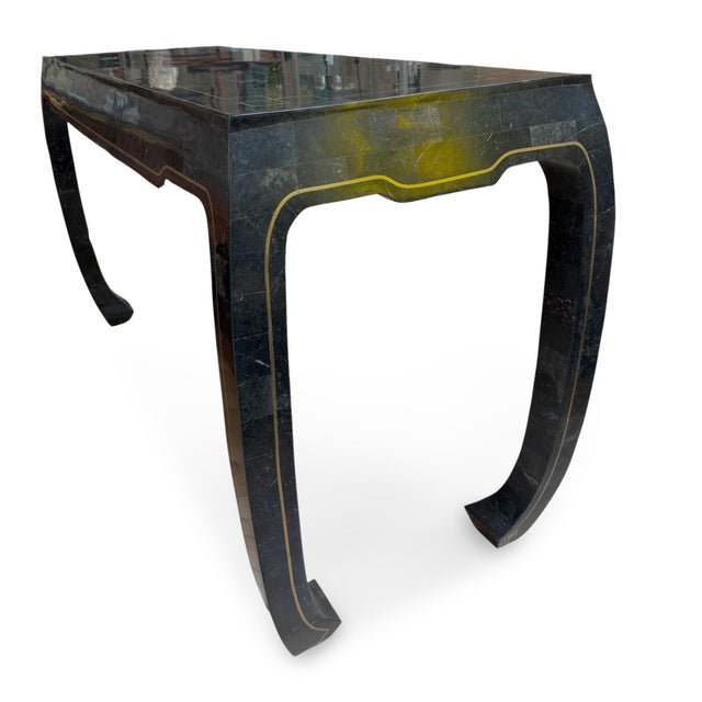 Late 20th Century Attributed Maitland-Smith Hollywood Regency Tessellated Stone Console Table With Brass Inlay For Sale - Image 9 of 13