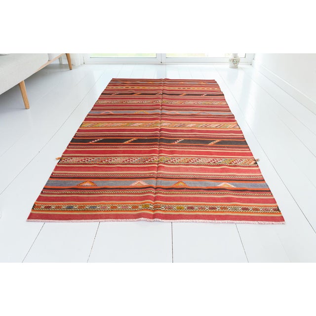 Peach Mid 20th Century Traditional Striped Kilim For Sale - Image 8 of 10