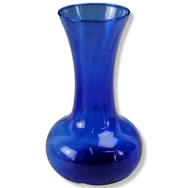 "Illusion" Cobalt Blue Indiana Glass Vase For Sale - Image 4 of 11