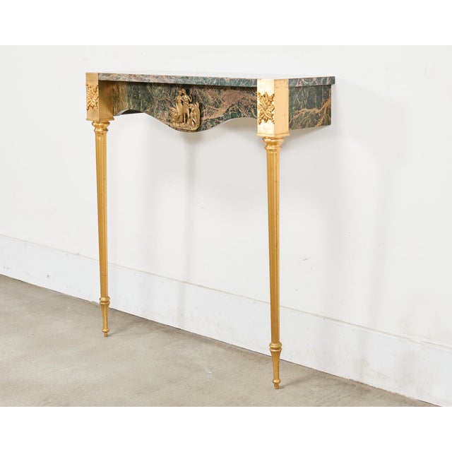 Art Deco French Napoleon Empire Style Marble Bronzed Wall Console Table For Sale - Image 3 of 16