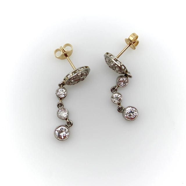 Silver 1910s Edwardian Platinum and Old European Cut Diamond Dangle Earrings - 2 Pieces For Sale - Image 8 of 8