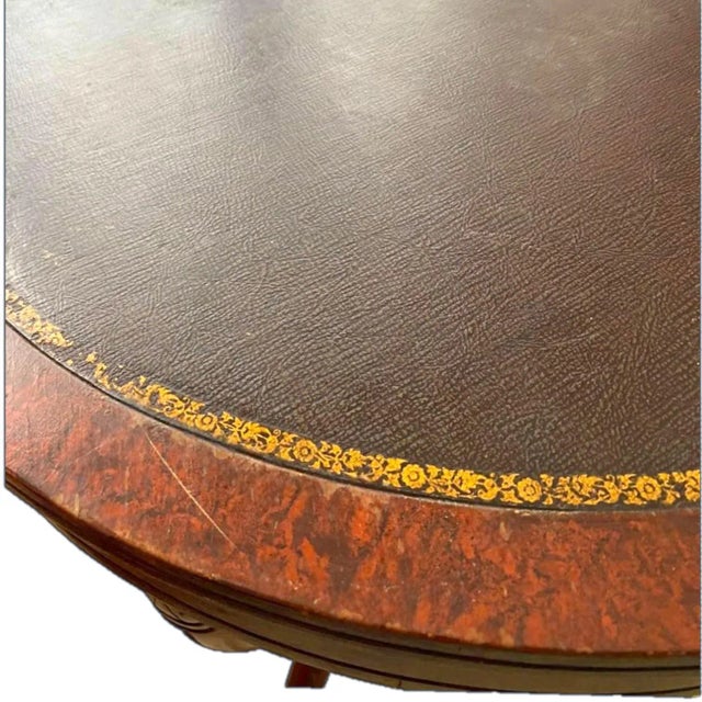 Wood Vintage 1940s Round Mahogany & Tooled Leather Topped Side Table With Spider Legs For Sale - Image 7 of 12