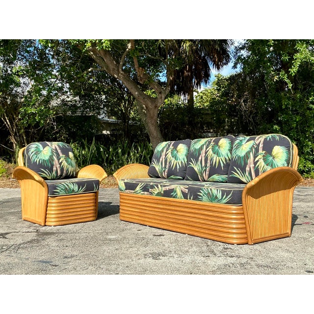Vintage Coastal Palm Print Rattan Sofa For Sale In West Palm - Image 6 of 12