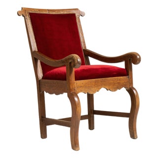 Voltaire Oak Armchair with Velvet Upholstery, Antique, France, 19th Century For Sale