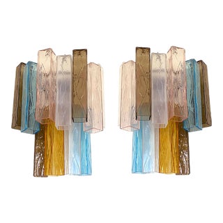 Multicolored Squared Murano Glass Wall Sconces from Simoeng, Set of 2 For Sale