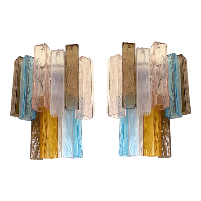 Multicolored Squared Murano Glass Wall Sconces from Simoeng, Set of 2 For Sale