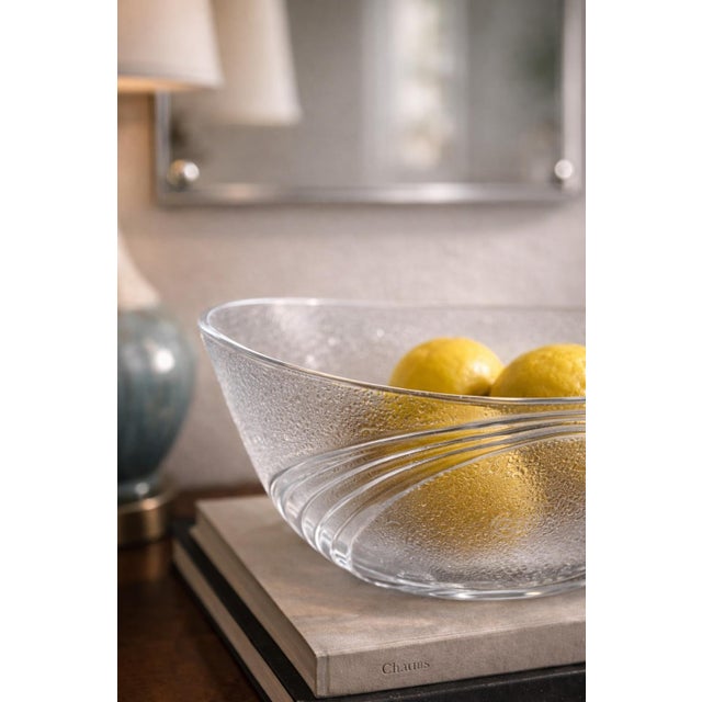 Mid 20th Century Large Art Deco Style Frosted Art Glass Sculptural Bowl With Applied Arc Motif For Sale - Image 5 of 8