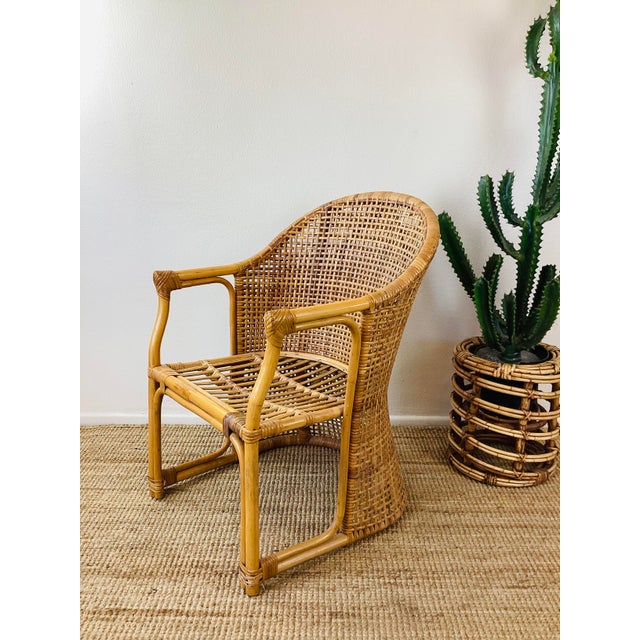 Vintage 1960s Rattan Woven Back Desk Chair For Sale - Image 4 of 11