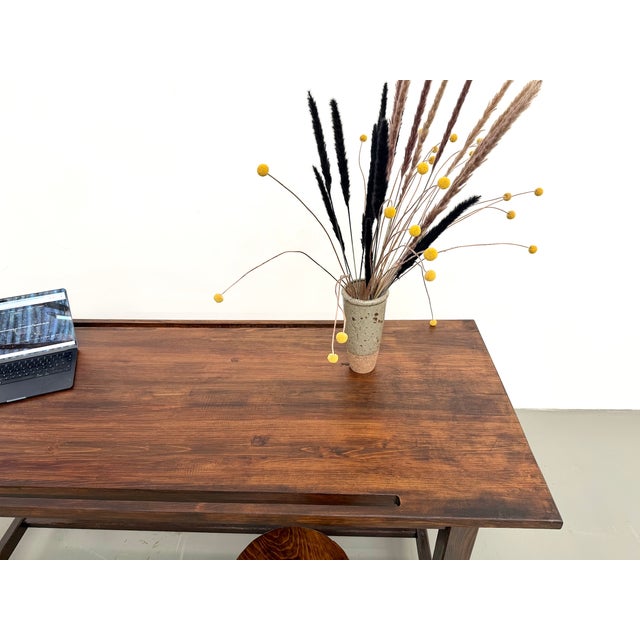 Pine Worktable with Grooved Top and Satin Brown Finish, 1960s For Sale - Image 16 of 18