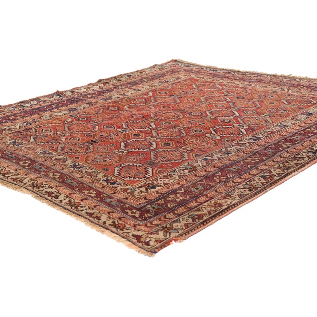 79453 Antique Caucasian Kazak Rug, 04'03 x 05'00. The Crimson Guardian: A Late 19th Century Caucasian Kazak Masterpiece of...