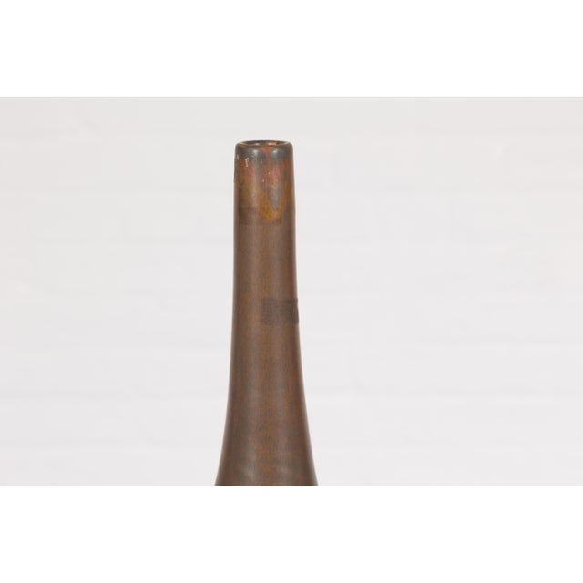 Early 21st Century Early 21st Century Artisan Handmade Lime Green Glazed Ceramic Vase with Brown Neck For Sale - Image 5 of 12