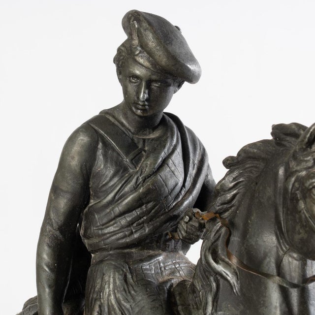 Late 19th Century Antique Spelter Horse and Rider Clock Topper Statue For Sale - Image 5 of 5