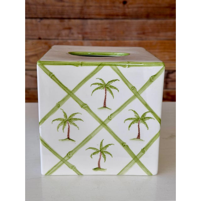 1990s Italian Palm Tree Lattice Ceramic Tissue Box Cover by Mane Lion For Sale - Image 5 of 10