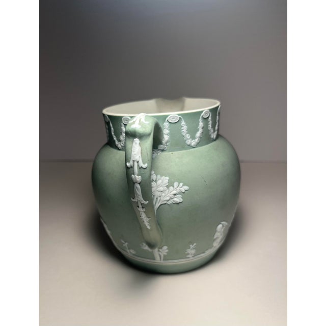 Neoclassical Vintage Wedgwood England Jasperware Pitcher Jug Sage Green Neoclassical Relief For Sale - Image 3 of 9
